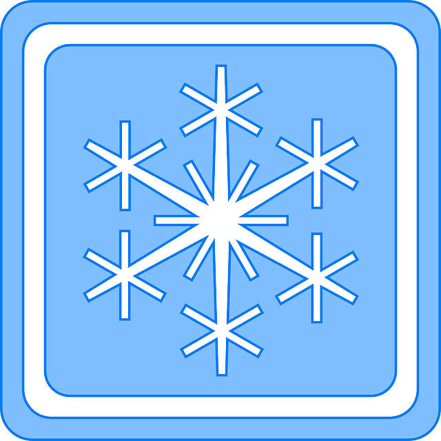 Eisblume auf blauem Hintergrund symbolisiert winterliche Pflanzenpflege im Garten.