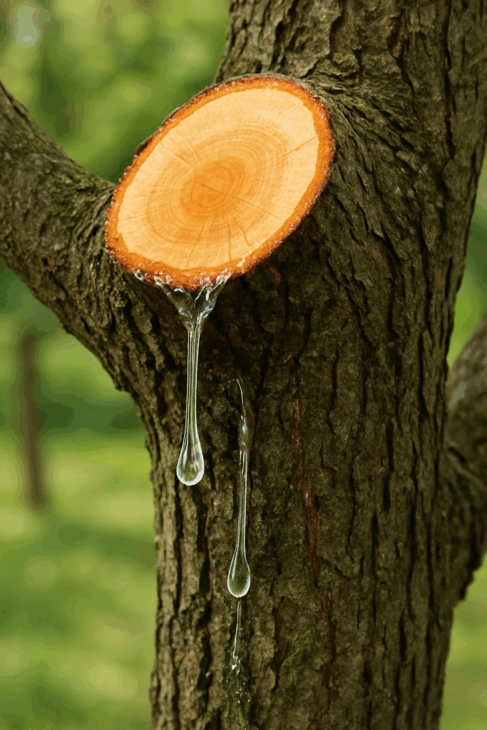 Illustration für den starken Saftfluss an einem Baum nach einem Rückschnitt